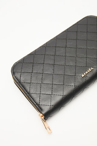 Quilted Zip-Around Wallet Black