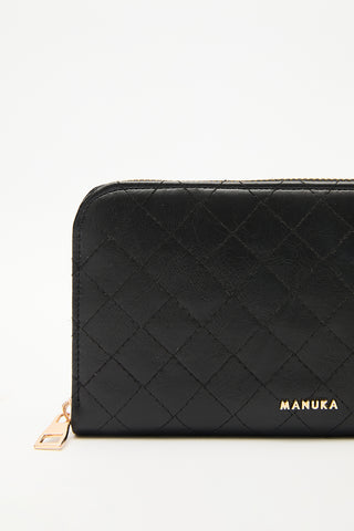 Quilted Zip-Around Wallet Black