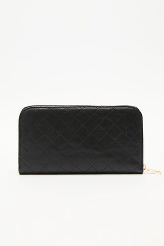 Quilted Zip-Around Wallet Black