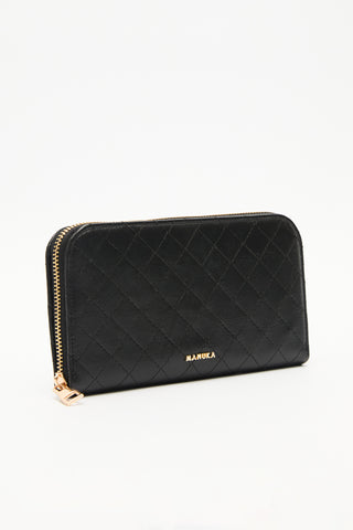 Quilted Zip-Around Wallet Black