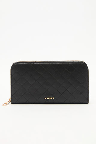 Quilted Zip-Around Wallet Black