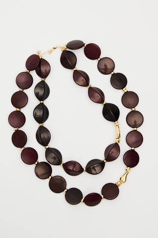 2 Piece Oval Beaded Necklaces Burgundy