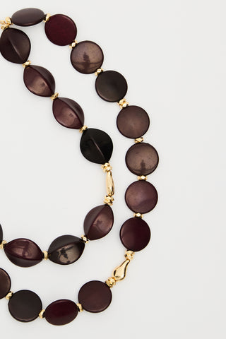 2 Piece Oval Beaded Necklaces Burgundy