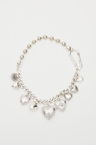Heart Charm Chain Necklace Silver