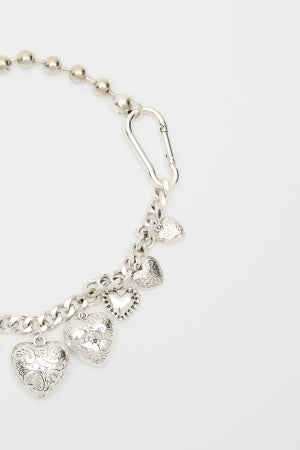 Heart Charm Chain Necklace Silver