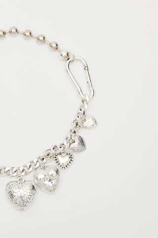 Heart Charm Chain Necklace Silver