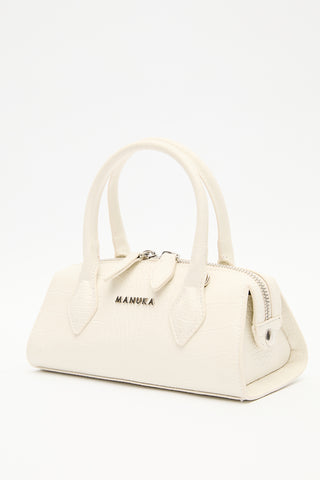 Textured Faux Leather Mini Bag Ecru