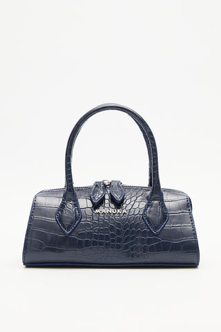 Textured Faux Leather Mini Bag Navy Blue