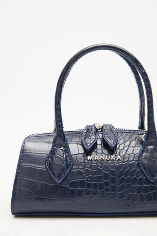 Textured Faux Leather Mini Bag Navy Blue