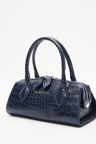 Textured Faux Leather Mini Bag Navy Blue