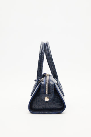 Textured Faux Leather Mini Bag Navy Blue