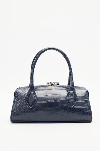 Textured Faux Leather Mini Bag Navy Blue