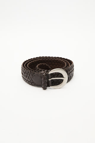 Braided Faux Leather Buckle Belt Brown