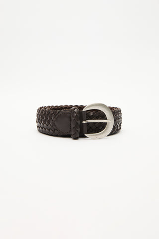 Braided Faux Leather Buckle Belt Brown