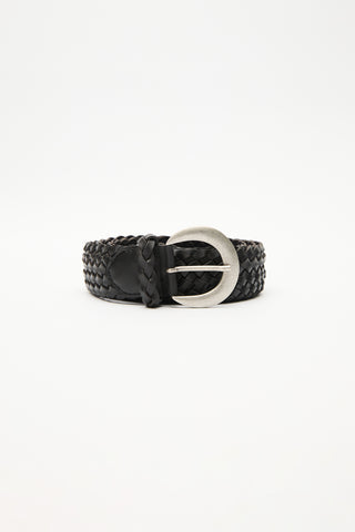 Braided Faux Leather Buckle Belt Black