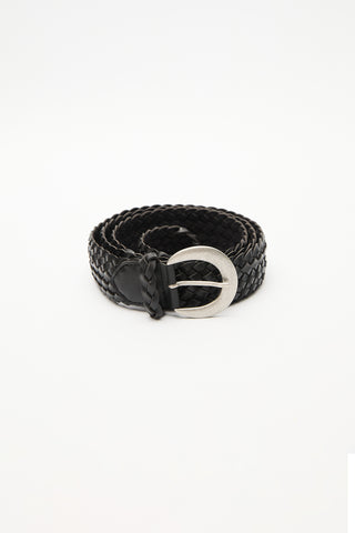 Braided Faux Leather Buckle Belt Black