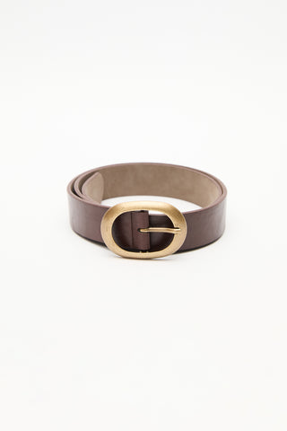 Antique Oval Buckle Faux Leather Belt Brown