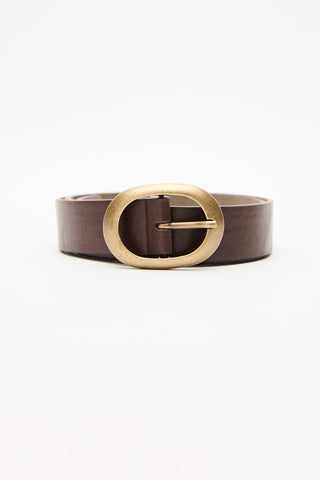 Antique Oval Buckle Faux Leather Belt Brown