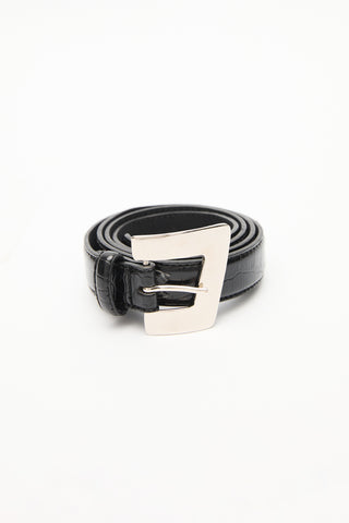Textured Faux Leather Metal Buckle Belt Black