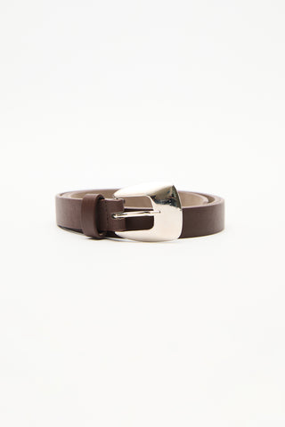 Oval Buckle Faux Leather Belt Brown