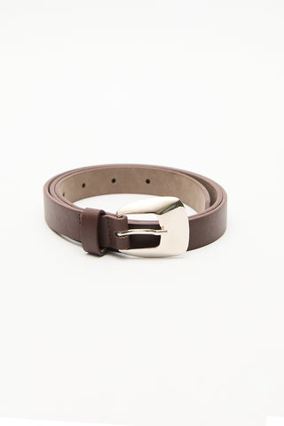 Oval Buckle Faux Leather Belt Brown