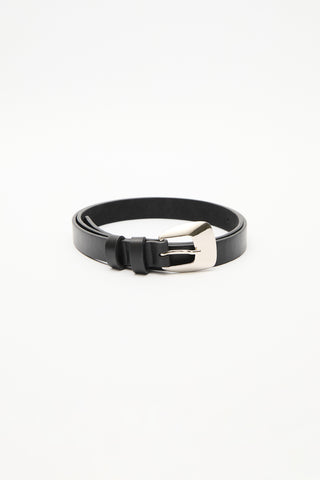 Oval Buckle Faux Leather Belt Black