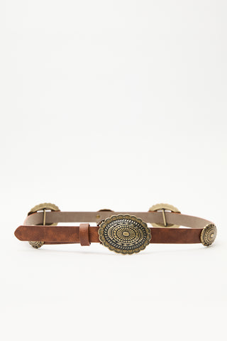 Embossed Buckle Belt Brown