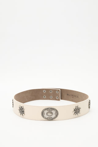 Patterned Buckle Corset Belt Ecru