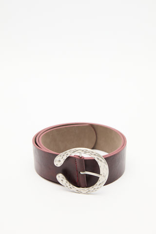 Hammered Buckle Faux Leather Belt Burgundy