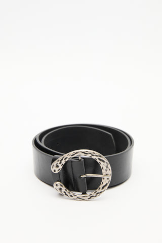 Hammered Buckle Faux Leather Belt Black