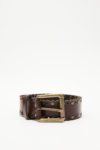 Studded Wide Buckle Belt Brown