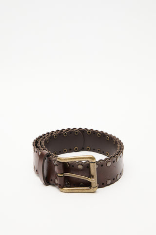 Studded Wide Buckle Belt Brown