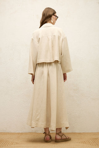 Long Sleeve Linen Crop Shirt Beige