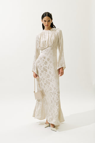 Jacquard Satin Evening Dress Vanilla