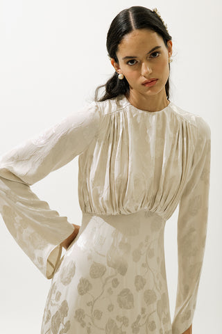 Jacquard Satin Evening Dress Vanilla