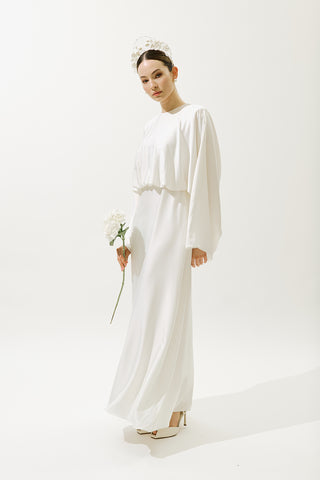 Adele Satin Evening Dress Ecru