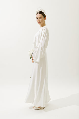 Adele Satin Evening Dress Ecru