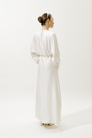 Adele Satin Evening Dress Ecru