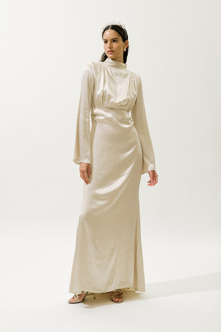 Mila Embellished Evening Dress Beige