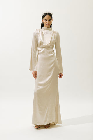 Mila Embellished Evening Dress Beige