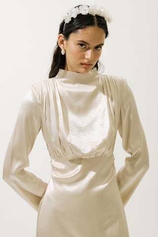 Mila Embellished Evening Dress Beige