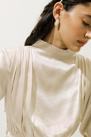 Mila Embellished Evening Dress Beige