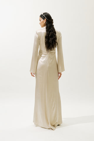 Mila Embellished Evening Dress Beige