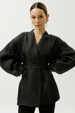 Jacquard Organza Kimono Black
