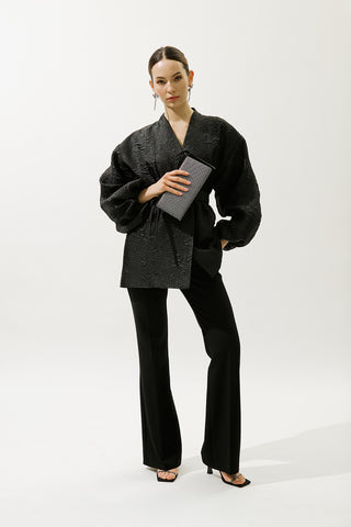 Jacquard Organza Kimono Black