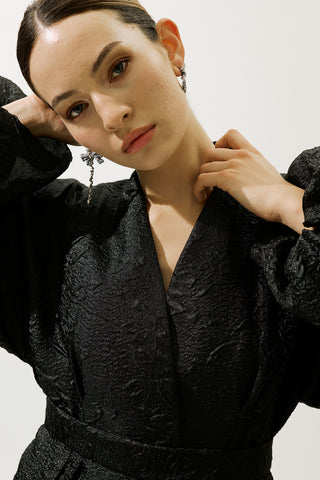 Jacquard Organza Kimono Black