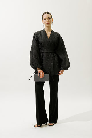Jacquard Organza Kimono Black