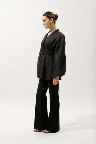Jacquard Organza Kimono Black