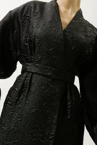 Jakarlı Organze Kimono Siyah