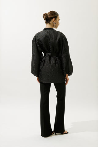 Jacquard Organza Kimono Black